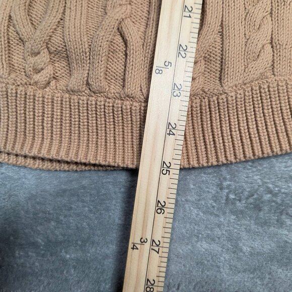 Talbots Sweater Medium P Petite Tan Cable Knit Preppy Feminine Portrait Collar - Picture 7 of 7